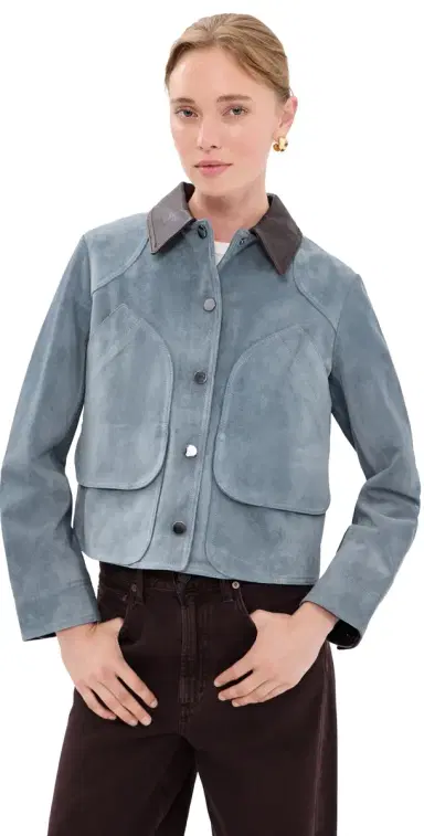 Veronica Beard Walters Cropped Barn Jacket Blue teel | Thumbnail 1 Veronica Beard Walters Cropped Barn Jacket Blue teel | Thumbnail 1
