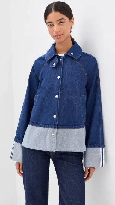 Brandon Maxwell The Wells Trapeze Denim Jacket Indigo | Thumbnail 2 Brandon Maxwell The Wells Trapeze Denim Jacket Indigo | Thumbnail 2