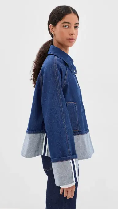 Brandon Maxwell The Wells Trapeze Denim Jacket Indigo | Thumbnail 4 Brandon Maxwell The Wells Trapeze Denim Jacket Indigo | Thumbnail 4