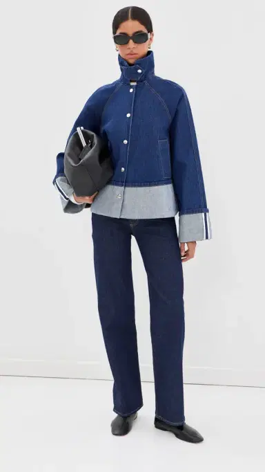 Brandon Maxwell The Wells Trapeze Denim Jacket Indigo | Thumbnail 5 Brandon Maxwell The Wells Trapeze Denim Jacket Indigo | Thumbnail 5