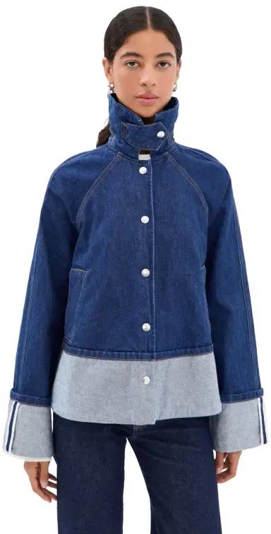 Brandon Maxwell The Wells Trapeze Denim Jacket Indigo | Thumbnail 1 Brandon Maxwell The Wells Trapeze Denim Jacket Indigo | Thumbnail 1