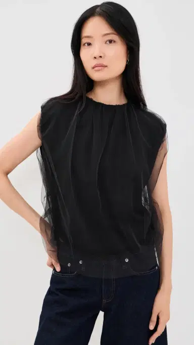 MEIMEIJ Sleeveless Tulle Jewel Neck Top Nero | Thumbnail 2 MEIMEIJ Sleeveless Tulle Jewel Neck Top Nero | Thumbnail 2