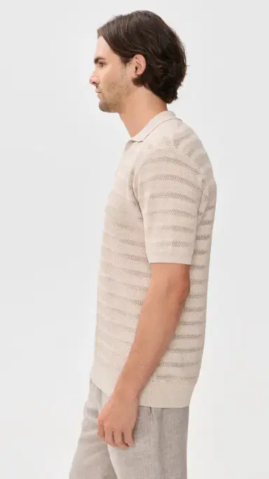 Frescobol Carioca Rino Cotton Jacquard Wave Knit Polo Sand | Thumbnail 4 Frescobol Carioca Rino Cotton Jacquard Wave Knit Polo Sand | Thumbnail 4