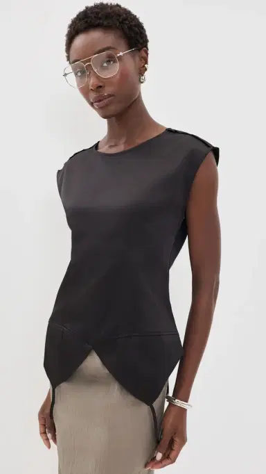 MEIMEIJ Sleeveless Satin Top with Bottom V Slit Nero | Thumbnail 2 MEIMEIJ Sleeveless Satin Top with Bottom V Slit Nero | Thumbnail 2