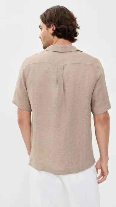 Frescobol Carioca Alves Palm Embroidered inen Shirt ight Brown | Thumbnail 3 Frescobol Carioca Alves Palm Embroidered inen Shirt ight Brown | Thumbnail 3