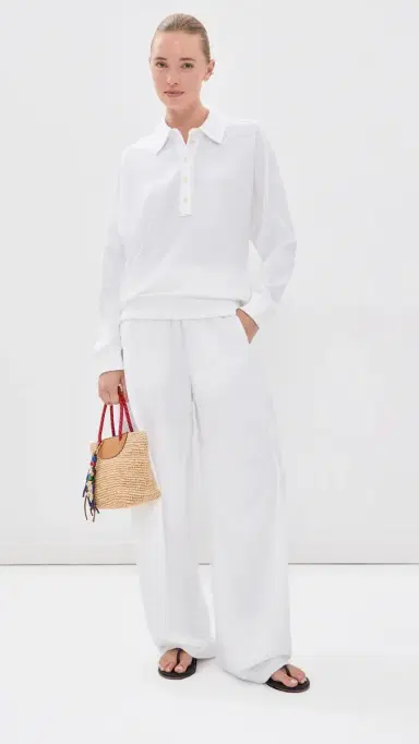 Tibi ightweight Polo Sweatshirt White | Thumbnail 5 Tibi ightweight Polo Sweatshirt White | Thumbnail 5