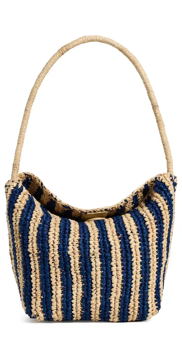 Handwoven Shoulder Bag - Raffia Stripe Retro Blue Stripe Multi One Size Handwoven Shoulder Bag - Raffia Stripe Retro Blue Stripe Multi One Size