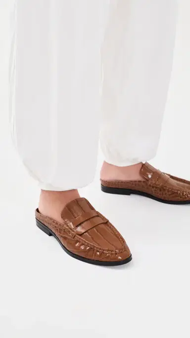 SIMKHAI Dean Embossed Leather Loafer Mules Saddle | Thumbnail 3 SIMKHAI Dean Embossed Leather Loafer Mules Saddle | Thumbnail 3