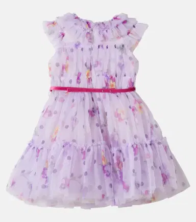 Monnalisa Floral belted tulle dress | Thumbnail 3 Monnalisa Floral belted tulle dress | Thumbnail 3