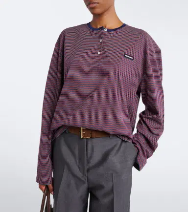 Miu Miu Striped cotton jersey Henley shirt | Thumbnail 2 Miu Miu Striped cotton jersey Henley shirt | Thumbnail 2