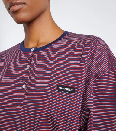 Miu Miu Striped cotton jersey Henley shirt | Thumbnail 4 Miu Miu Striped cotton jersey Henley shirt | Thumbnail 4