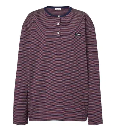 Miu Miu Striped cotton jersey Henley shirt | Thumbnail 1 Miu Miu Striped cotton jersey Henley shirt | Thumbnail 1