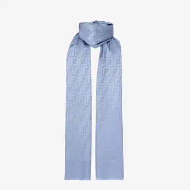 Fendi Large rectangular stole made of blue organic silk | Thumbnail 3 Fendi Large rectangular stole made of blue organic silk | Thumbnail 3