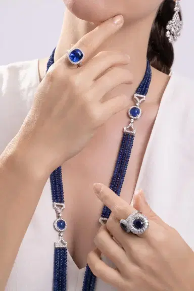 CICADA Blue Sapphire Baguette Diamond Halo Ring | Thumbnail 3 CICADA Blue Sapphire Baguette Diamond Halo Ring | Thumbnail 3