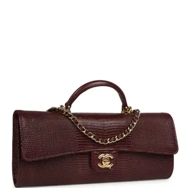 Chanel Chanel Long Top Handle Clutch with Chain Dark Burgundy Lizard Embossed Calfskin Gold Hardware | Thumbnail 2 Chanel Chanel Long Top Handle Clutch with Chain Dark Burgundy Lizard Embossed Calfskin Gold Hardware | Thumbnail 2