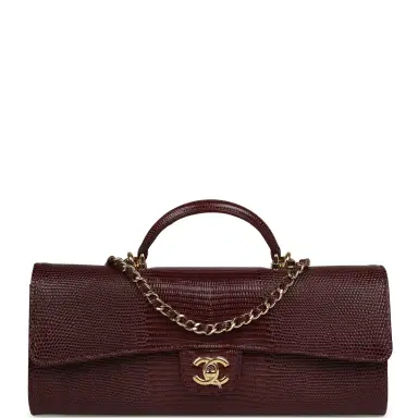 Chanel Chanel Long Top Handle Clutch with Chain Dark Burgundy Lizard Embossed Calfskin Gold Hardware | Thumbnail 1 Chanel Chanel Long Top Handle Clutch with Chain Dark Burgundy Lizard Embossed Calfskin Gold Hardware | Thumbnail 1