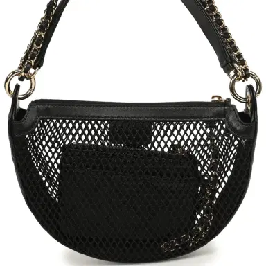 Chanel Chanel Round Clutch with Chain Black Mesh, Lambskin Light Gold Hardware | Thumbnail 4 Chanel Chanel Round Clutch with Chain Black Mesh, Lambskin Light Gold Hardware | Thumbnail 4