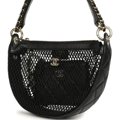 Chanel Chanel Round Clutch with Chain Black Mesh, Lambskin Light Gold Hardware | Thumbnail 5 Chanel Chanel Round Clutch with Chain Black Mesh, Lambskin Light Gold Hardware | Thumbnail 5