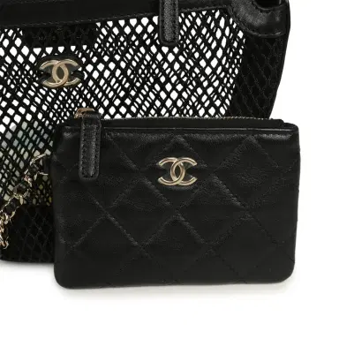 Chanel Chanel Round Clutch with Chain Black Mesh, Lambskin Light Gold Hardware | Thumbnail 7 Chanel Chanel Round Clutch with Chain Black Mesh, Lambskin Light Gold Hardware | Thumbnail 7
