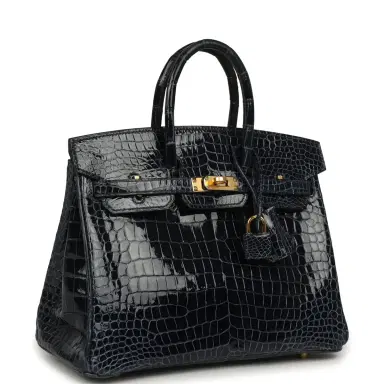 HERMÈS Hermes Birkin 25 Bleu Baltique Shiny Porosus Crocodile Gold Hardware | Thumbnail 2 HERMÈS Hermes Birkin 25 Bleu Baltique Shiny Porosus Crocodile Gold Hardware | Thumbnail 2