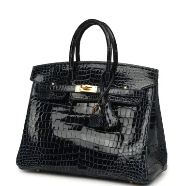 HERMÈS Hermes Birkin 25 Bleu Baltique Shiny Porosus Crocodile Gold Hardware | Thumbnail 5 HERMÈS Hermes Birkin 25 Bleu Baltique Shiny Porosus Crocodile Gold Hardware | Thumbnail 5