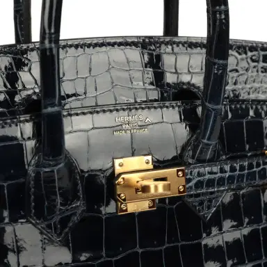 HERMÈS Hermes Birkin 25 Bleu Baltique Shiny Porosus Crocodile Gold Hardware | Thumbnail 7 HERMÈS Hermes Birkin 25 Bleu Baltique Shiny Porosus Crocodile Gold Hardware | Thumbnail 7