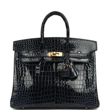 HERMÈS Hermes Birkin 25 Bleu Baltique Shiny Porosus Crocodile Gold Hardware | Thumbnail 1 HERMÈS Hermes Birkin 25 Bleu Baltique Shiny Porosus Crocodile Gold Hardware | Thumbnail 1