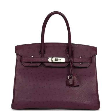 HERMÈS Pre-owned Hermes Birkin 30 Violet Ostrich Palladium Hardware | Thumbnail 1 HERMÈS Pre-owned Hermes Birkin 30 Violet Ostrich Palladium Hardware | Thumbnail 1