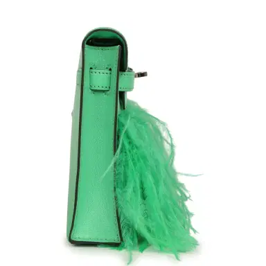 HERMÈS Pre-owned Hermes Kelly Elan Foile Vert Comics Chevre and Ostrich Feather Palladium Hardware | Thumbnail 3 HERMÈS Pre-owned Hermes Kelly Elan Foile Vert Comics Chevre and Ostrich Feather Palladium Hardware | Thumbnail 3