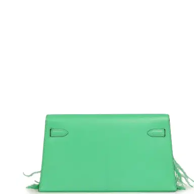 HERMÈS Pre-owned Hermes Kelly Elan Foile Vert Comics Chevre and Ostrich Feather Palladium Hardware | Thumbnail 4 HERMÈS Pre-owned Hermes Kelly Elan Foile Vert Comics Chevre and Ostrich Feather Palladium Hardware | Thumbnail 4