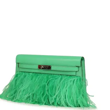 HERMÈS Pre-owned Hermes Kelly Elan Foile Vert Comics Chevre and Ostrich Feather Palladium Hardware | Thumbnail 5 HERMÈS Pre-owned Hermes Kelly Elan Foile Vert Comics Chevre and Ostrich Feather Palladium Hardware | Thumbnail 5