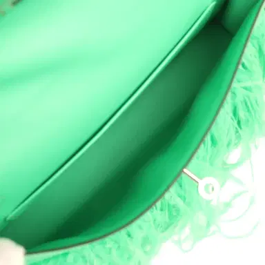 HERMÈS Pre-owned Hermes Kelly Elan Foile Vert Comics Chevre and Ostrich Feather Palladium Hardware | Thumbnail 8 HERMÈS Pre-owned Hermes Kelly Elan Foile Vert Comics Chevre and Ostrich Feather Palladium Hardware | Thumbnail 8