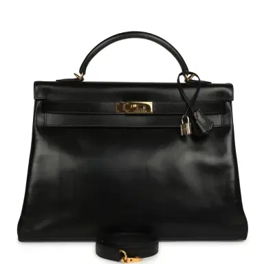 HERMÈS Vintage Hermes Kelly Retourne 40 Black Box Gold Hardware | Thumbnail 1 HERMÈS Vintage Hermes Kelly Retourne 40 Black Box Gold Hardware | Thumbnail 1