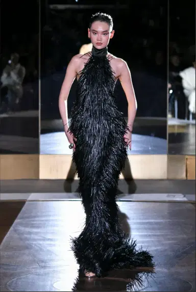 LaQuan Smith Mock Neck Halter Fringe Gown | Thumbnail 1 LaQuan Smith Mock Neck Halter Fringe Gown | Thumbnail 1