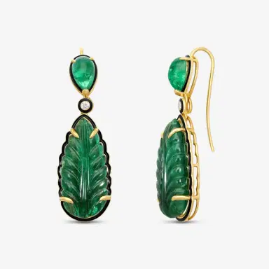GOSHWARA Goshwara G-One 18K Yellow Gold Emerald & Diamond Drop Earrings by The Solist | Thumbnail 2 GOSHWARA Goshwara G-One 18K Yellow Gold Emerald & Diamond Drop Earrings by The Solist | Thumbnail 2