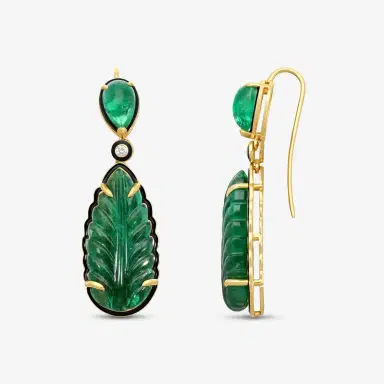 GOSHWARA Goshwara G-One 18K Yellow Gold Emerald & Diamond Drop Earrings by The Solist | Thumbnail 3 GOSHWARA Goshwara G-One 18K Yellow Gold Emerald & Diamond Drop Earrings by The Solist | Thumbnail 3