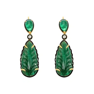 GOSHWARA Goshwara G-One 18K Yellow Gold Emerald & Diamond Drop Earrings by The Solist | Thumbnail 1 GOSHWARA Goshwara G-One 18K Yellow Gold Emerald & Diamond Drop Earrings by The Solist | Thumbnail 1