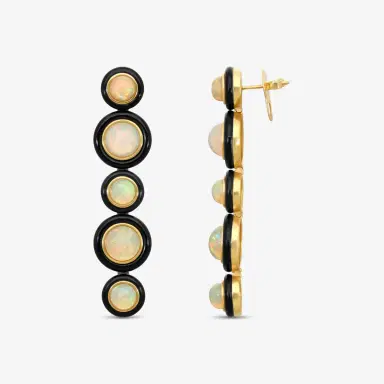 GOSHWARA Goshwara G-One 18K Yellow Gold Opal & Onyx Drop Earrings by The Solist | Thumbnail 3 GOSHWARA Goshwara G-One 18K Yellow Gold Opal & Onyx Drop Earrings by The Solist | Thumbnail 3