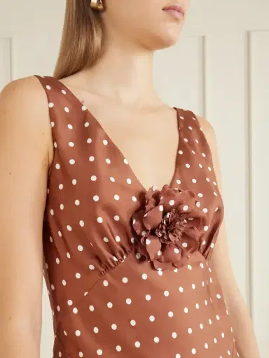 Rodarte Floral-embellished Polka-dot Silk-twill Midi Dress | Thumbnail 4 Rodarte Floral-embellished Polka-dot Silk-twill Midi Dress | Thumbnail 4