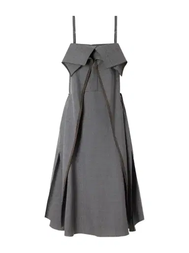 Sacai Pleated Ruffled Wool Midi Dress | Thumbnail 1 Sacai Pleated Ruffled Wool Midi Dress | Thumbnail 1