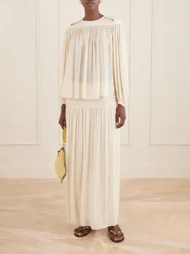 Isabel Marant Nerly Bead-embellished Smocked Silk Maxi Skirt | Thumbnail 2 Isabel Marant Nerly Bead-embellished Smocked Silk Maxi Skirt | Thumbnail 2