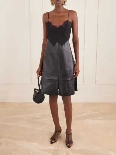 Sharon Wauchob Tulipa Gathered Lace-trimmed Jersey And Leather Midi Dress | Thumbnail 2 Sharon Wauchob Tulipa Gathered Lace-trimmed Jersey And Leather Midi Dress | Thumbnail 2