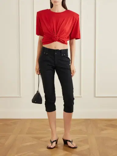 Magda Butrym Knotted Cropped Cotton-blend Jersey T-shirt | Thumbnail 2 Magda Butrym Knotted Cropped Cotton-blend Jersey T-shirt | Thumbnail 2