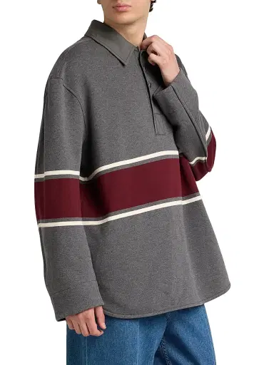 Bottega Veneta Men's Striped Cotton Fleece Polo Shirt - Grey Beige Barolo - Size XL | Thumbnail 4 Bottega Veneta Men's Striped Cotton Fleece Polo Shirt - Grey Beige Barolo - Size XL | Thumbnail 4