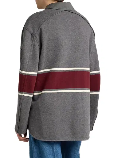 Bottega Veneta Men's Striped Cotton Fleece Polo Shirt - Grey Beige Barolo - Size XL | Thumbnail 5 Bottega Veneta Men's Striped Cotton Fleece Polo Shirt - Grey Beige Barolo - Size XL | Thumbnail 5