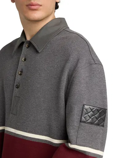 Bottega Veneta Men's Striped Cotton Fleece Polo Shirt - Grey Beige Barolo - Size XL | Thumbnail 6 Bottega Veneta Men's Striped Cotton Fleece Polo Shirt - Grey Beige Barolo - Size XL | Thumbnail 6