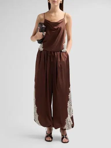 Cinq à Sept Women's Esme Satin Verne Pants - Espresso Gardenia | Thumbnail 2 Cinq à Sept Women's Esme Satin Verne Pants - Espresso Gardenia | Thumbnail 2