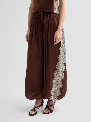Cinq à Sept Women's Esme Satin Verne Pants - Espresso Gardenia | Thumbnail 4 Cinq à Sept Women's Esme Satin Verne Pants - Espresso Gardenia | Thumbnail 4