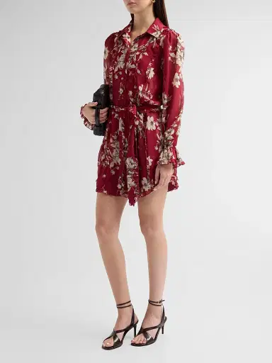Cinq à Sept Women's Handsketched Floral Estelle Mini Dress - Berrywine Gardenia | Thumbnail 4 Cinq à Sept Women's Handsketched Floral Estelle Mini Dress - Berrywine Gardenia | Thumbnail 4