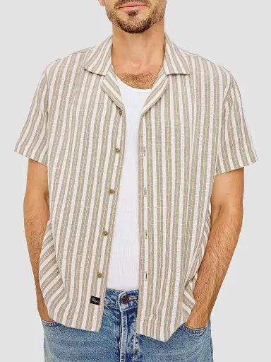 Rails Men's Fielder Striped Cotton-Blend Camp Shirt - Khaki White Stripe | Thumbnail 3 Rails Men's Fielder Striped Cotton-Blend Camp Shirt - Khaki White Stripe | Thumbnail 3